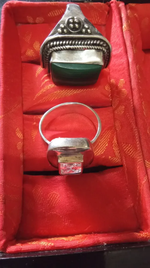 Lote 2 Anillos Plata: Malquita y Circonita