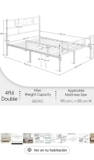 Somier de hierro blanco 190x135 cm