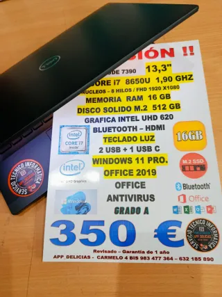 Portátil Dell Latitude 7390 i7 16GB RAM 512GB SSD