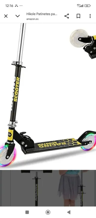 Patinete infantil regulable con luces