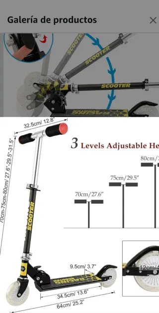 Patinete infantil regulable con luces