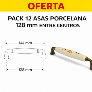 Pack 12 Tiradores Porcelana Beige 128mm