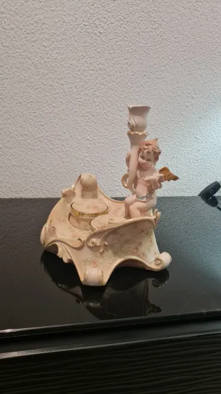 Joyero con Portavelas y Figura Ángel Art Nouveau