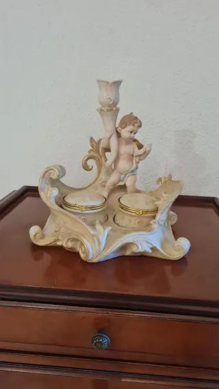 Joyero con Portavelas y Figura Ángel Art Nouveau