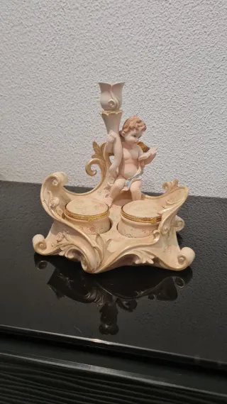Joyero con Portavelas y Figura Ángel Art Nouveau