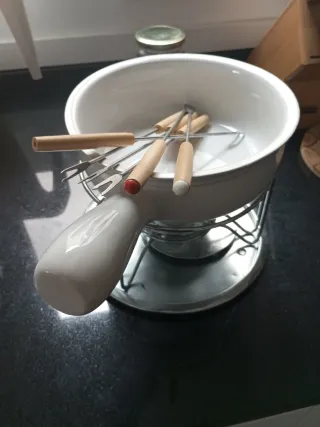 Juego Fondue Cerámica y Madera