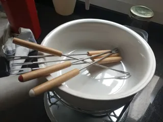 Juego Fondue Cerámica y Madera