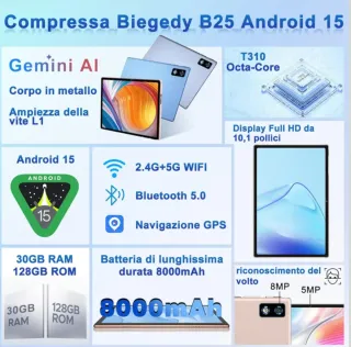 Tablet 10" Oro 2026 – Android 15, Gemini AI, 30GB