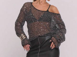 Top manga larga lentejuelas