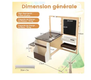 Scrivania in legno marrone, per bambini, 3 in 1