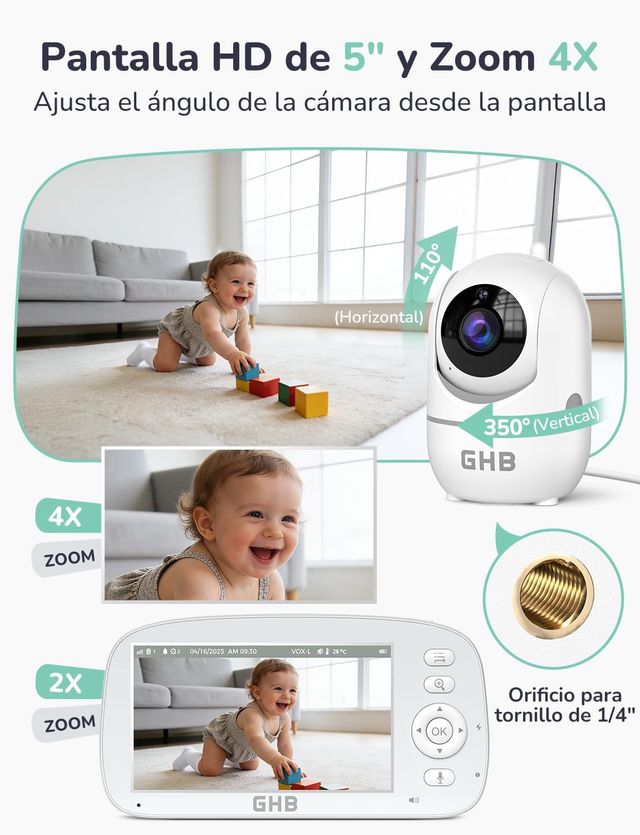 NUEVO - GHB Vigilabebés 5 720P IPS Pantalla