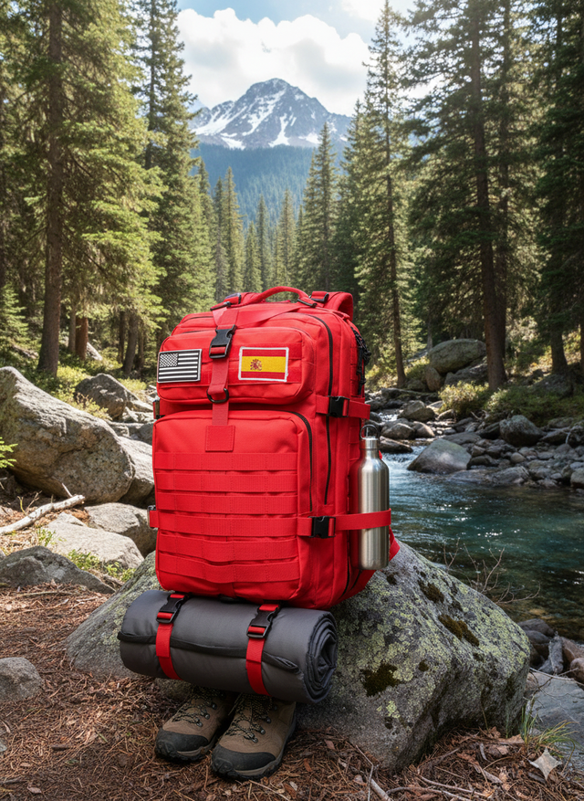 Mochila Táctica 50L Roja con 2 Parches