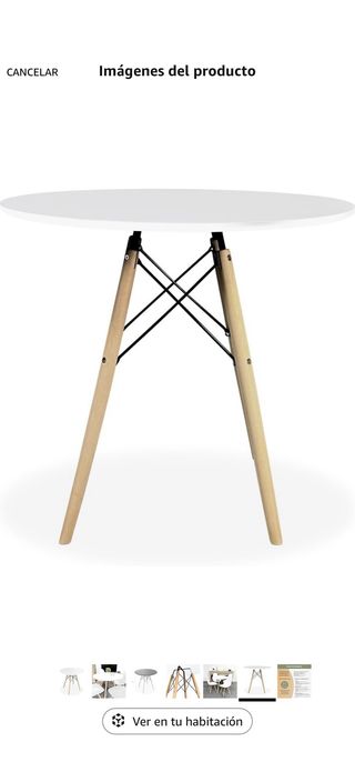 Mesa redonda blanca patas madera