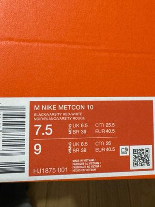 Nike Metcon 10 Talla 40.5 Rojo/Negro Unisex