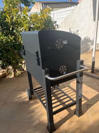 Barbacoa de carbón con tapa y ruedas
