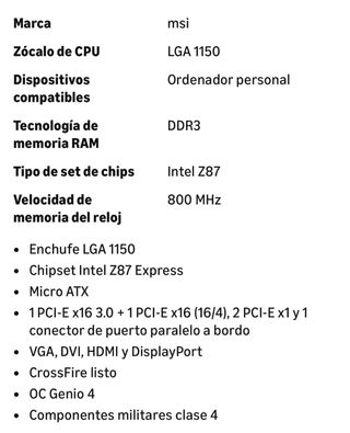 Placa Base MSI Z87M-G43 Micro ATX DDR3