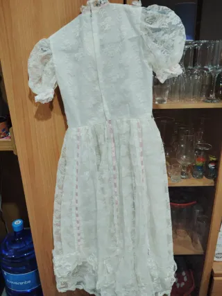 Vestido de comunión blanco encaje rosa