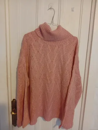 Jersey cuello alto rosa mujer