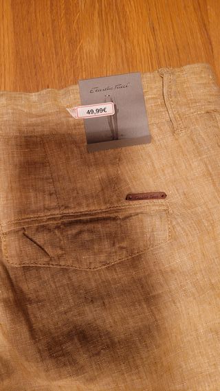 Pantalón Lino Emidio Tucci Talla 44 Beige