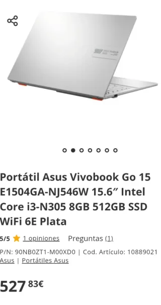 Portátil ASUS Gris Plata