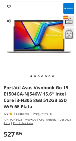 Portátil ASUS Gris Plata