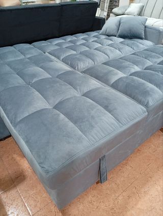 Sofá Cama Chaise Longue con Arcón Gris