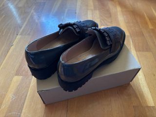 Zapatos Mocasines Mujer Negro y Dorado