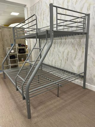 Cama litera metálica gris de matrimonio