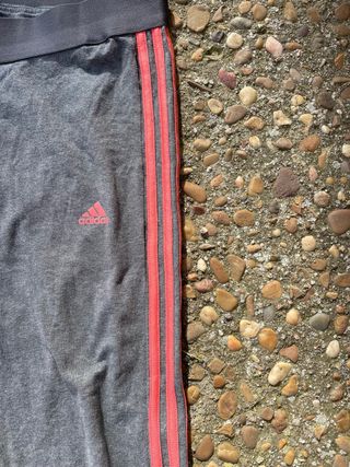 Leggings Adidas Deportiva Gris Rosa Líneas Chandal