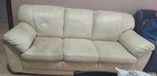 Sofá 3 plazas piel beige