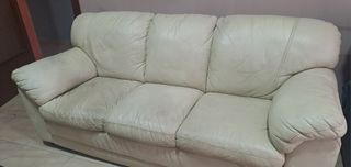 Sofá 3 plazas piel beige