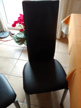 6 Sillas Polipiel Marrón Estructura Metálica