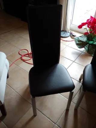 6 Sillas Polipiel Marrón Estructura Metálica