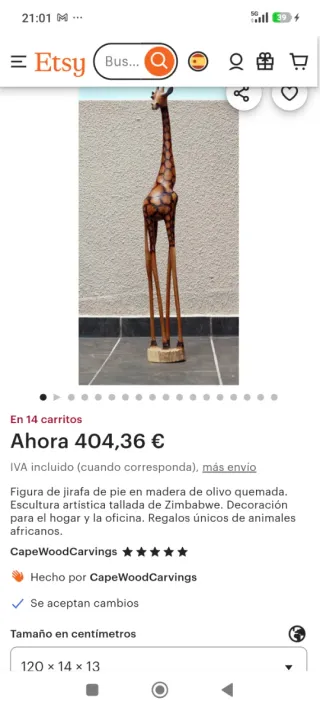 Figura Jirafa Madera Decorativa