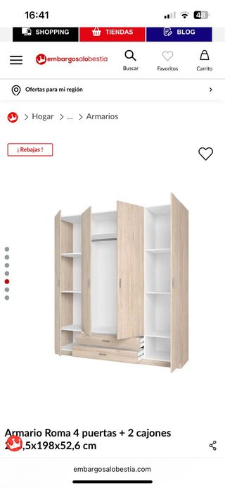 Armario Roma 4 puertas + 2 cajones