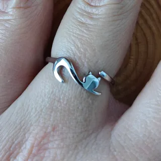 Anillo ajustable plata gato
