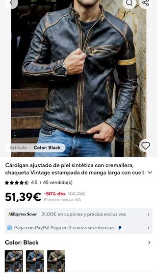 Cazadora Cuero Negra y Dorada