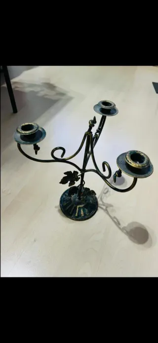 Portacandele in metallo oro e verde acqua