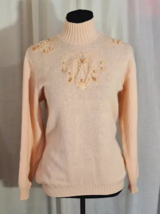 Maglione donna lana angora pesca