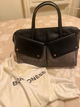 Borsa Borbonese Pelle e Nylon Beige/Nero