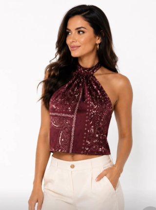 Blusa estilo bandana marrón y blanco