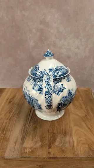 Juego de té inglés antiguo azul y blanco