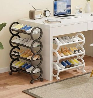 Estante de zapatos 3 niveles negro/blanco