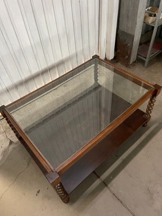 Mesa de centro de madera y cristal RESTAURADA