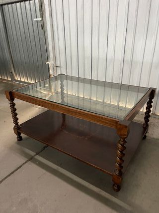 Mesa de centro de madera y cristal RESTAURADA