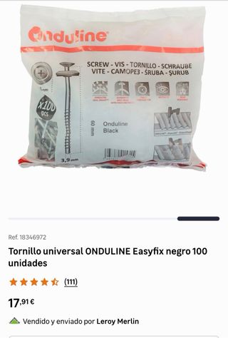 Tornillos Onduline Easyfix Negros 250unid