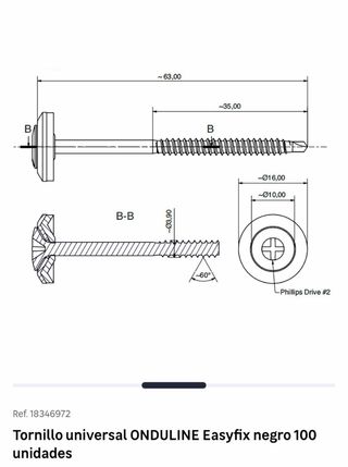 Tornillos Onduline Easyfix Negros 250unid