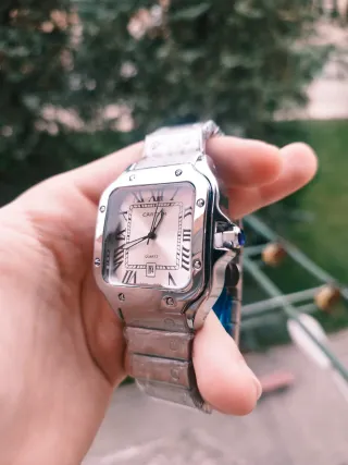 Reloj Cartier Blanco y Plata Cuadrado