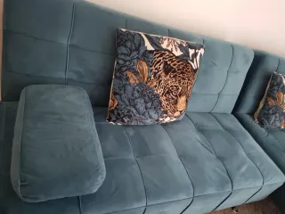 Sofá cama azul de tela