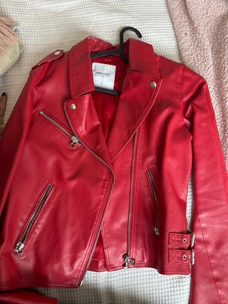 Chaqueta Biker Roja Efecto Piel Talla L